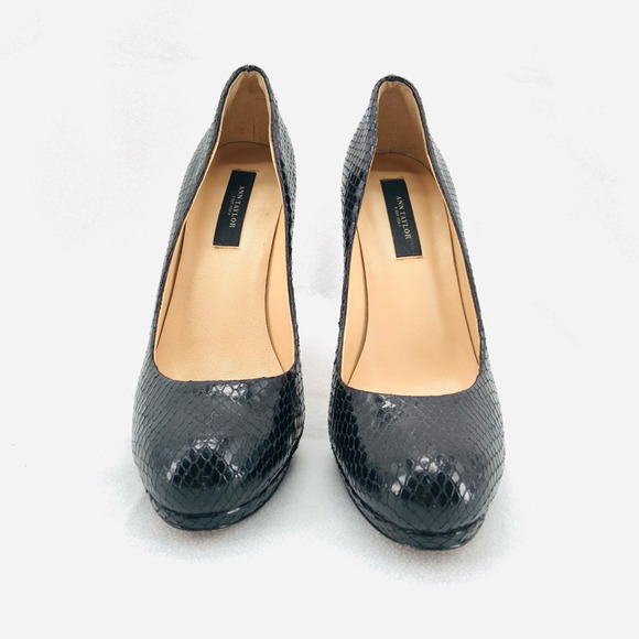 Ann Taylor 6 M‎ Classic Heels Black Leather Snake Embossed Stiletto Preppy City - Picture 9 of 12